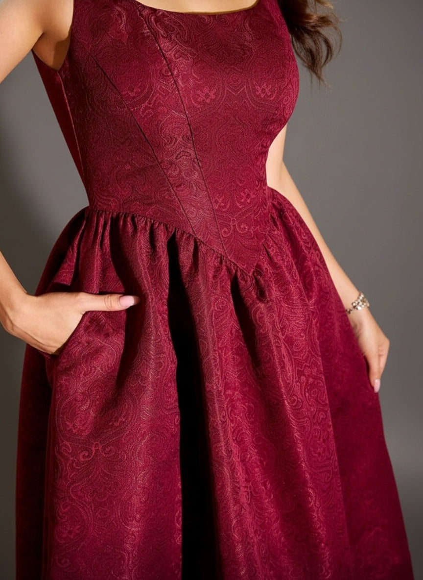 Crimson Heritage Midi Dress